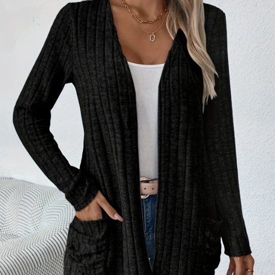 Solid Color Open-Front Cardigan Limorista