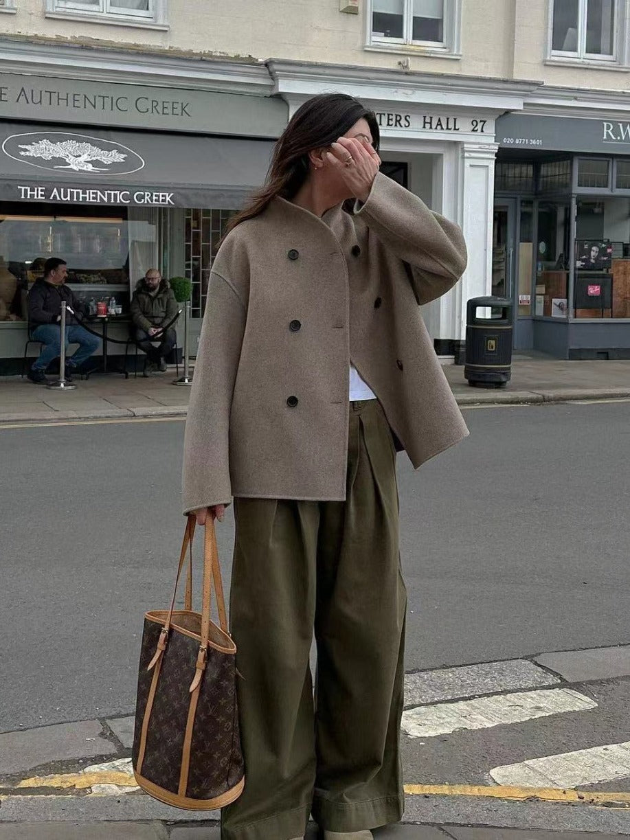 Short Double Breasted Solid Color Coat Casual Temperament British Top Limorista