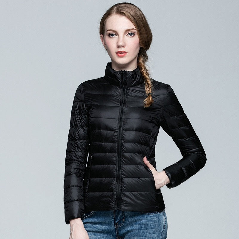 Slim Fit Stand Collar Plus Size White Duck Down Women&