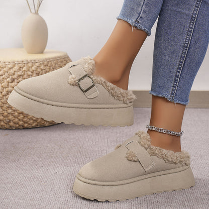 Fashion Thick-soled Plush Buckle Cotton Slippers Winter Indoor And Outdoor Casual Warm Shoes Women Garden Slipper Limorista