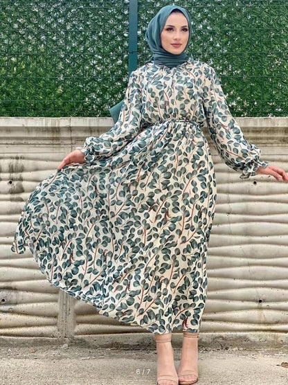 Ruffled Collar Printed Middle East Muslim Conservative Trousers Dress Limorista