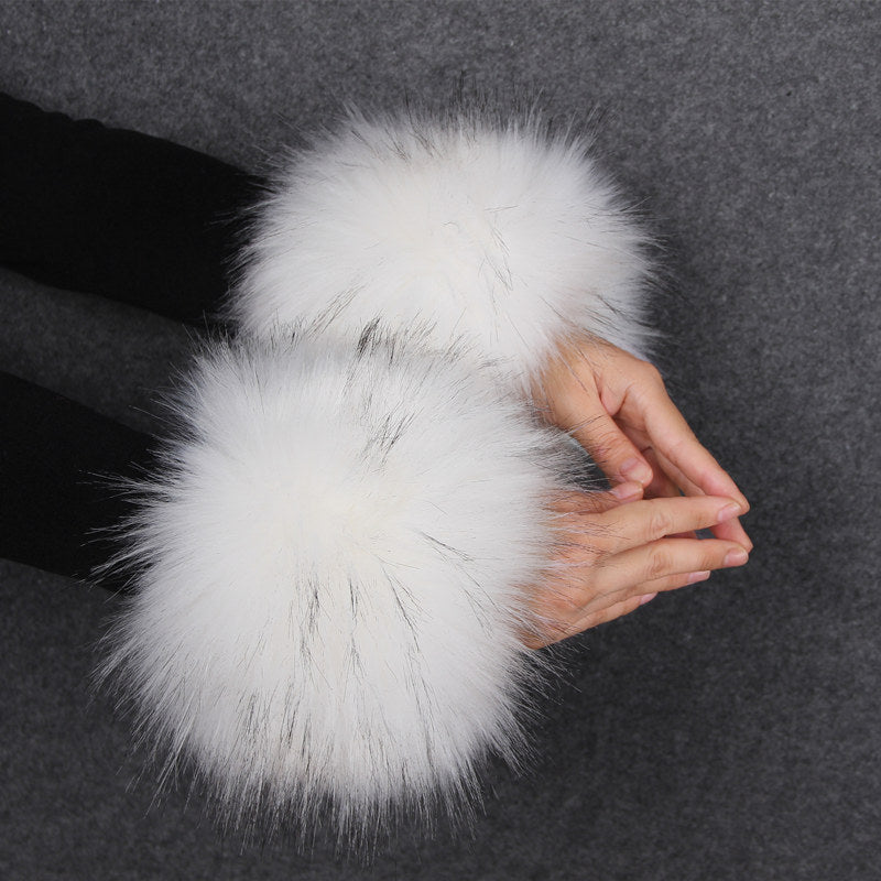 Faux Fur Fox Cuffs Plush Down Jacket  Big Artificial Hand Cuffs Limorista