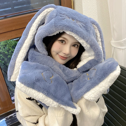 Big Long Rabbit Ears Fleece-lined Warm Hat And Scarf Limorista