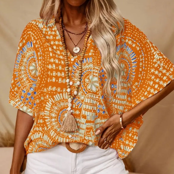 Vacation Style Batwing Sleeve Top Limorista