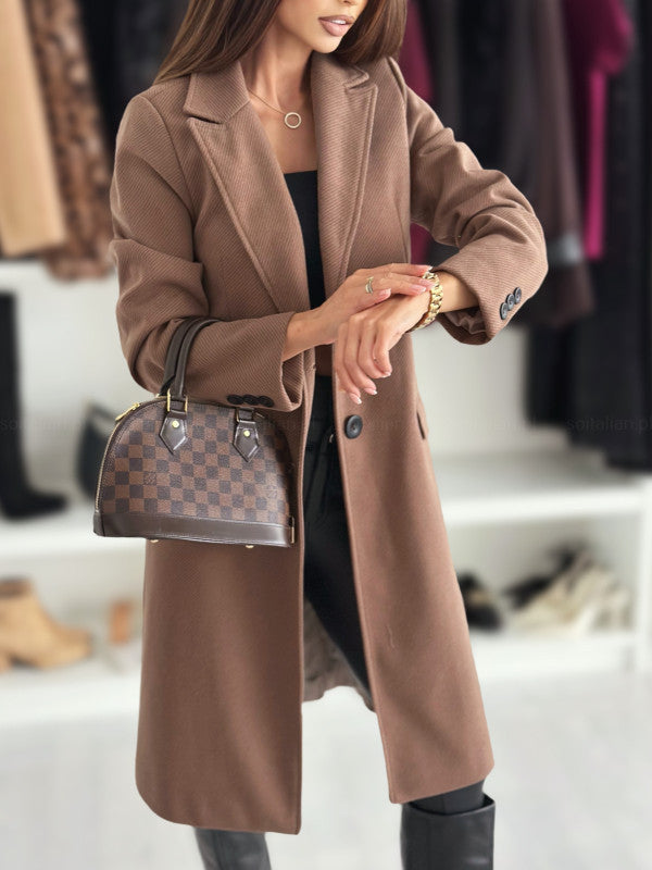 Lapel Single-breasted Wool Coat Winter Long Sleeve Solid Color Long Jacket Women Clothing Limorista