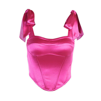 Satin Corset Backless Lace Up Top Womens ML21243 Word Neck Vest Limorista