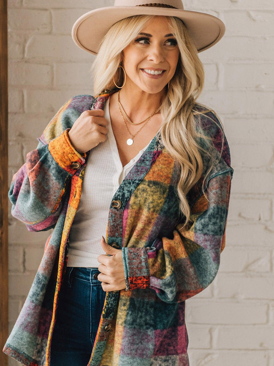Female Multicolor Plaid Loose Jacket Limorista