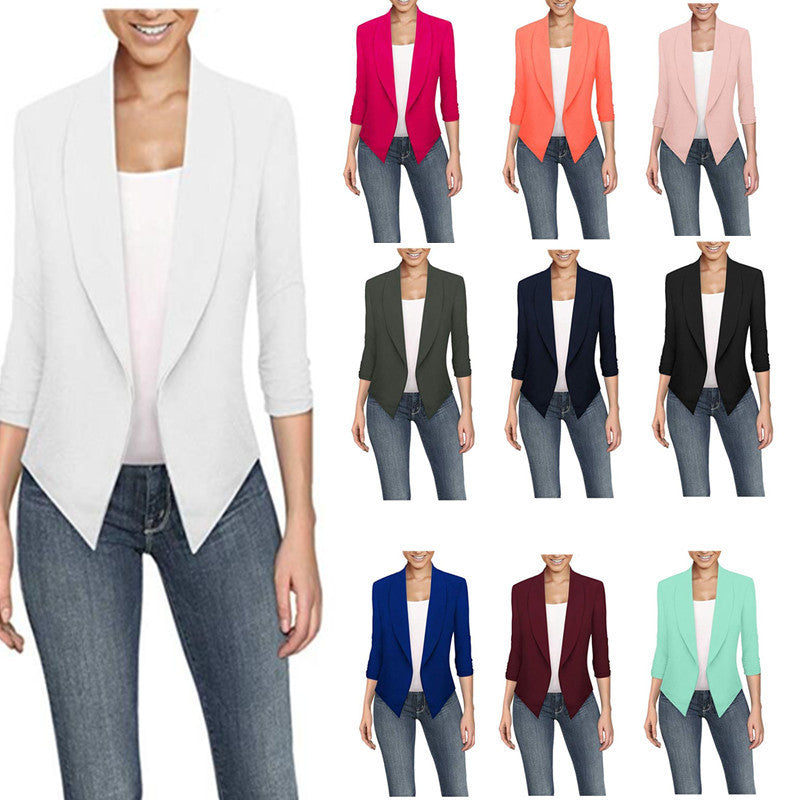 Limorista - Long Sleeve Solid Color Cardigan Irregular Hem Small Suit Women