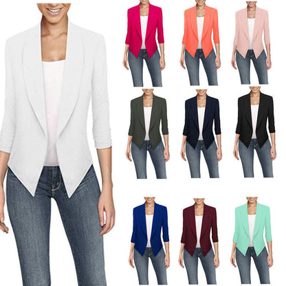 Long Sleeve Solid Color Cardigan Irregular Hem Small Suit Women Limorista