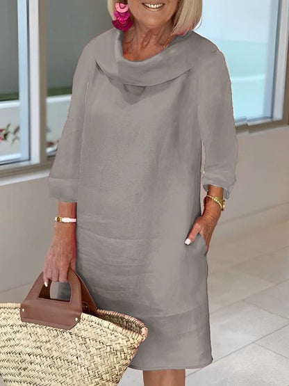 Cotton And Linen Temperament Commuting Long Mosaic Ladies Dress Limorista