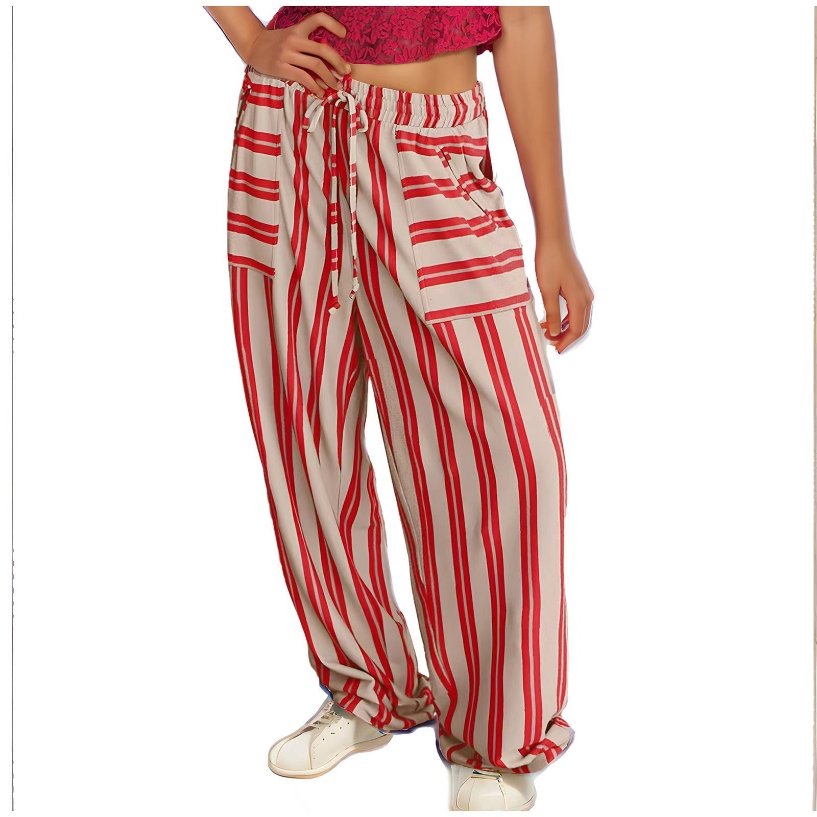 Drawstring High Waist Casual Belt Pocket Women Limorista