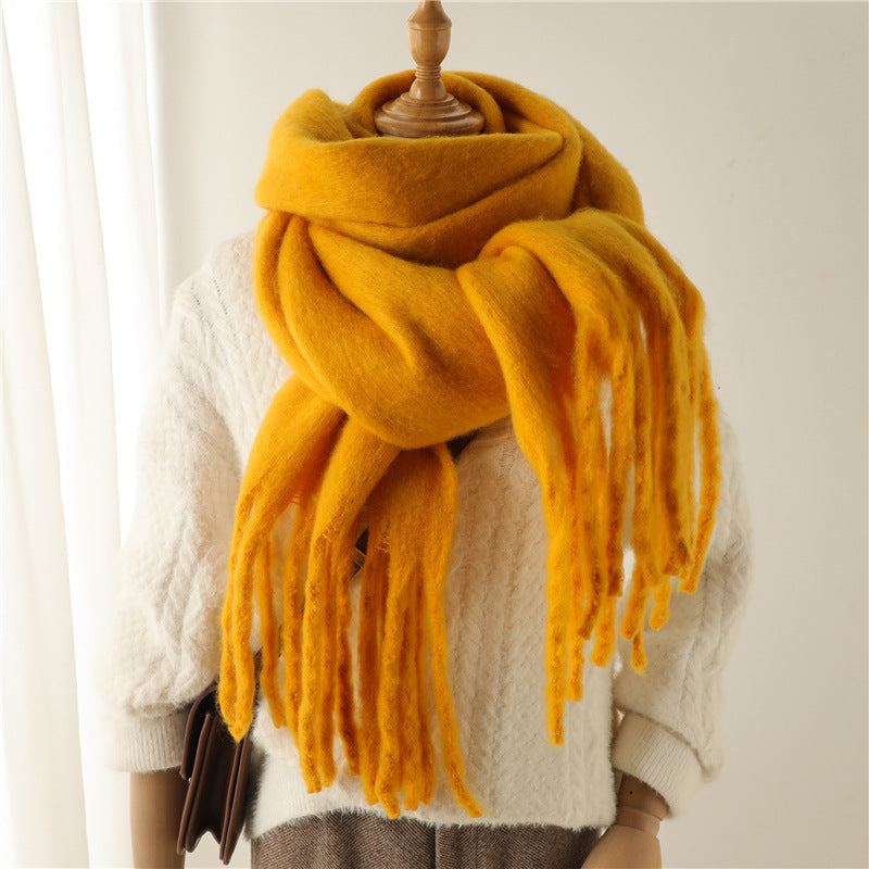 Mohair Pure Color All-matching Winter Warm Lengthened Fringe Bib Towel Limorista