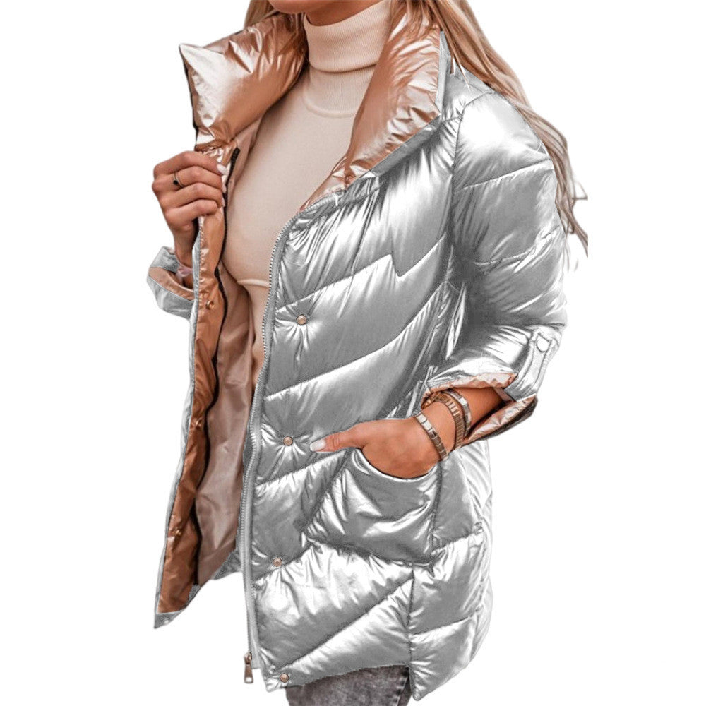 New Style Ladies Pure Color Glossy Stretchable Sleeves Zipper Cardigan Cotton Jersey Limorista