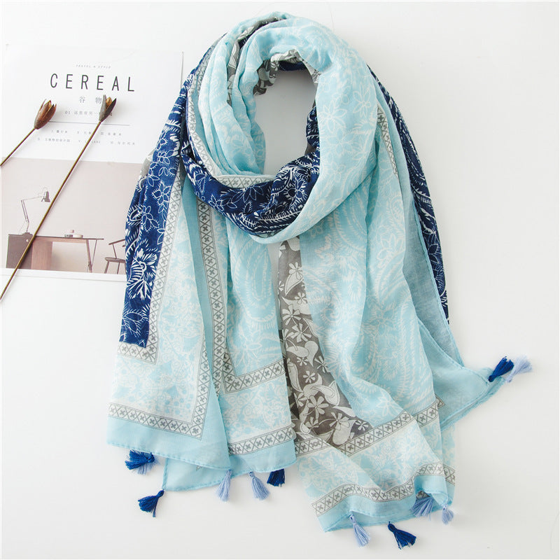 Japanese Style Artistic Fresh Cotton And Linen Scarf Retro Patchwork Bohemian Cashew Print Limorista
