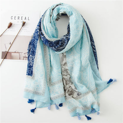 Japanese Style Artistic Fresh Cotton And Linen Scarf Retro Patchwork Bohemian Cashew Print Limorista