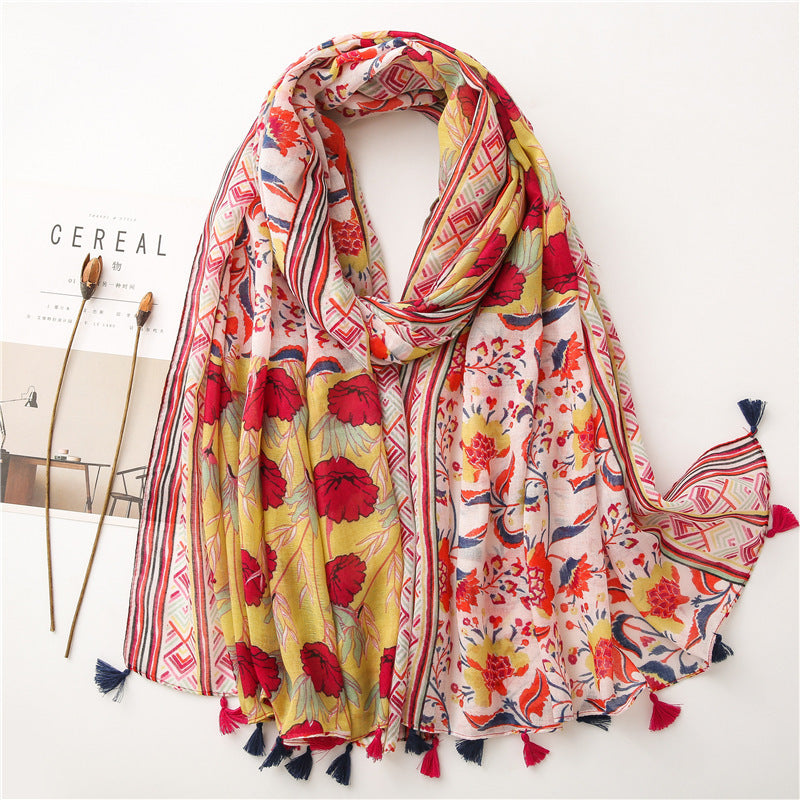 Japanese Style Artistic Fresh Cotton And Linen Scarf Retro Patchwork Bohemian Cashew Print Limorista
