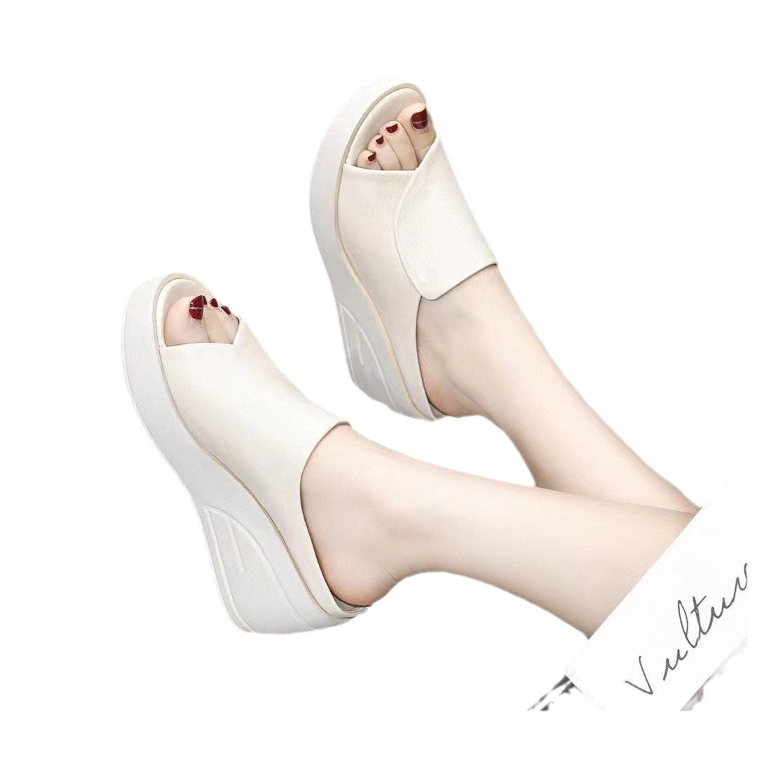 New Real Soft Leather Wedge Sandals Women&