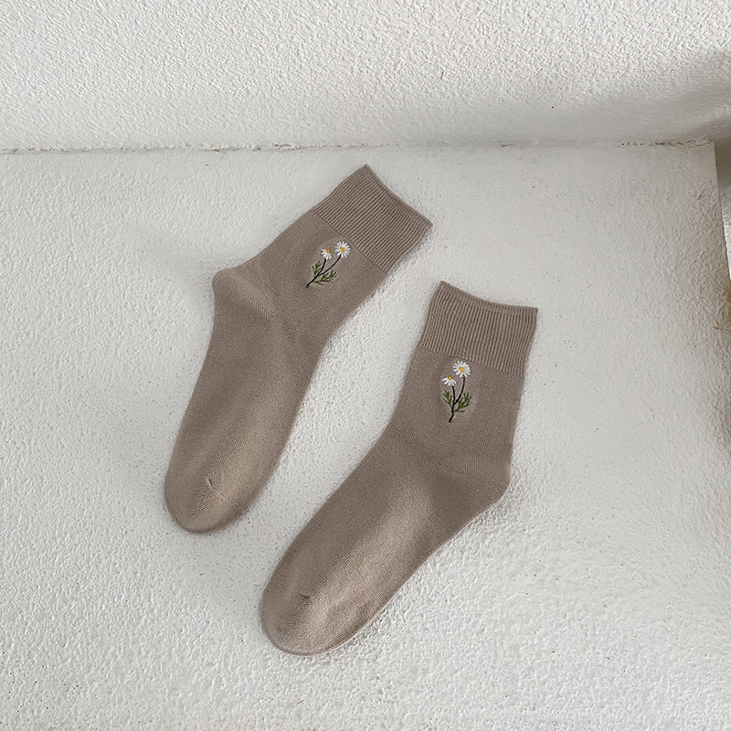 Japanese Candy Color Small Flower Embroidery Pile Socks Limorista
