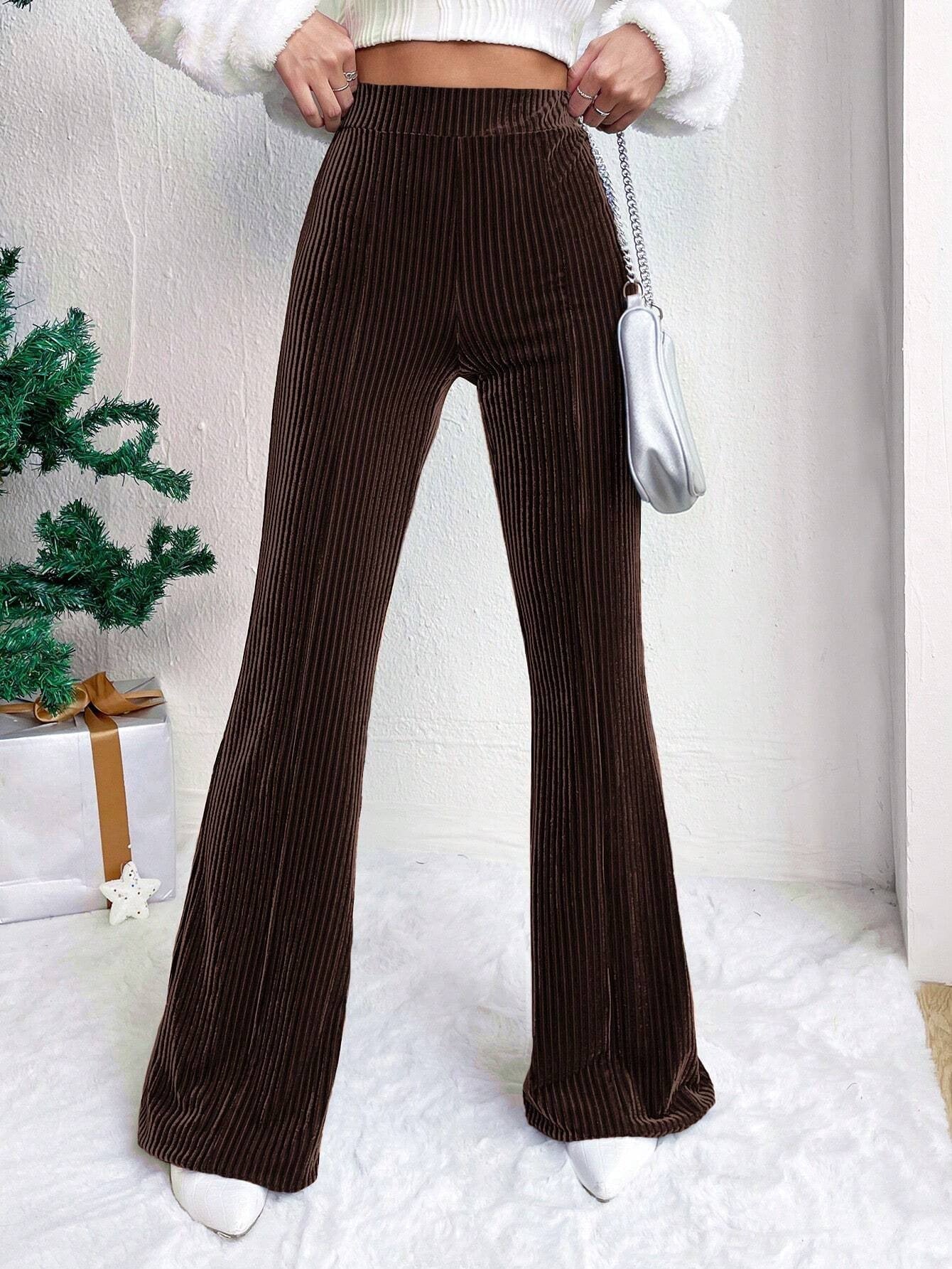 High Waist Lamp Wick Corduroy Bell-bottom Pants Wide Leg Women Limorista