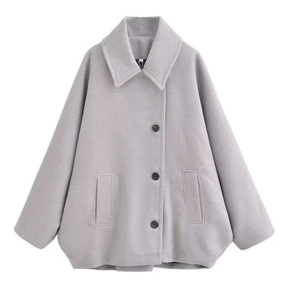Winter Wool Blend Short Batwing Sleeve Woolen Overcoat Coat Limorista
