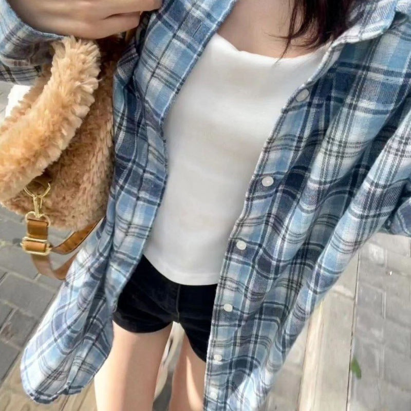 Fashionable Blue Plaid Shirt For Women Limorista