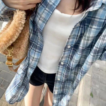 Fashionable Blue Plaid Shirt For Women Limorista