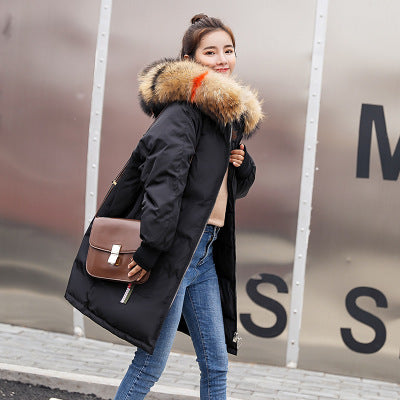 Mid-length Large Fur Collar Down Coat Plus Size Korean Student Loose Padded Padded Jacket Women Limorista