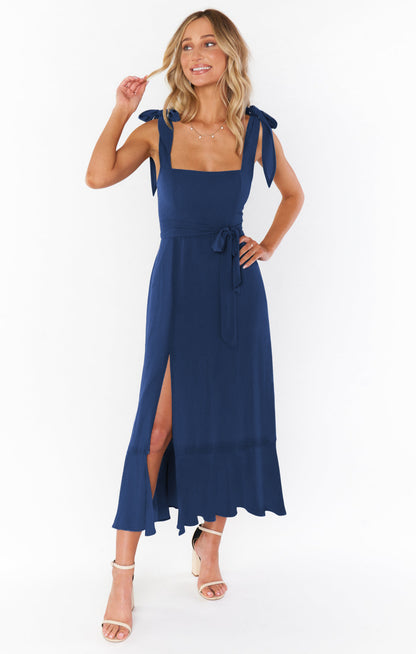 Temperament Suspender Split Dress With Lace-up Design Fashion Summer Ruffled Beach Dresses For Women Limorista