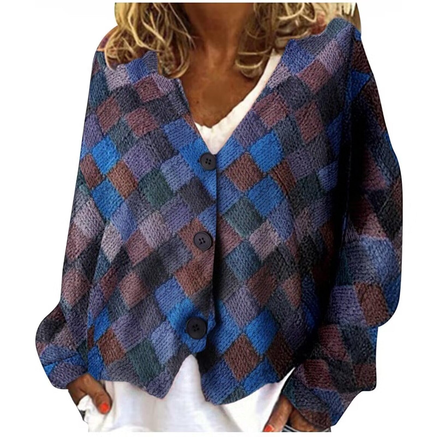Spring And Autumn Casual V-neck Button Irregular Pattern Print Coat For Women Limorista