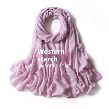 Pure Color Pearl Chiffon Scarf Headcloth Veil Chiffon Scarf Limorista