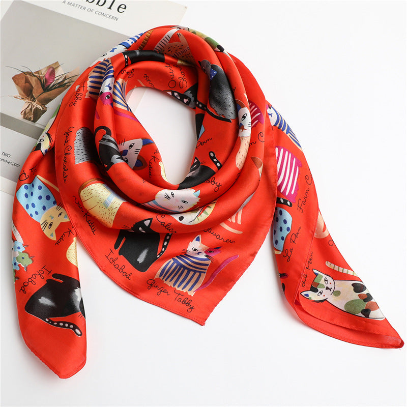 Cartoon Cat Silk Scarf  Fashion Sun Protection Limorista