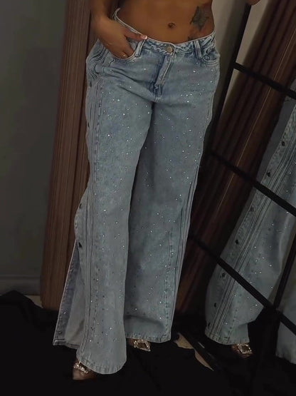 Button Polyester Rhinestone Fashion Jeans Limorista