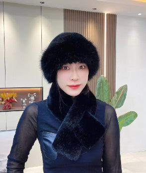 Suit Winter Scarf Mongolian Cap Plush Hat Women&