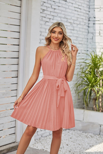 Halter Strapless Dresses For Women Solid Pleated Skirt Summer Beach Sundress Limorista