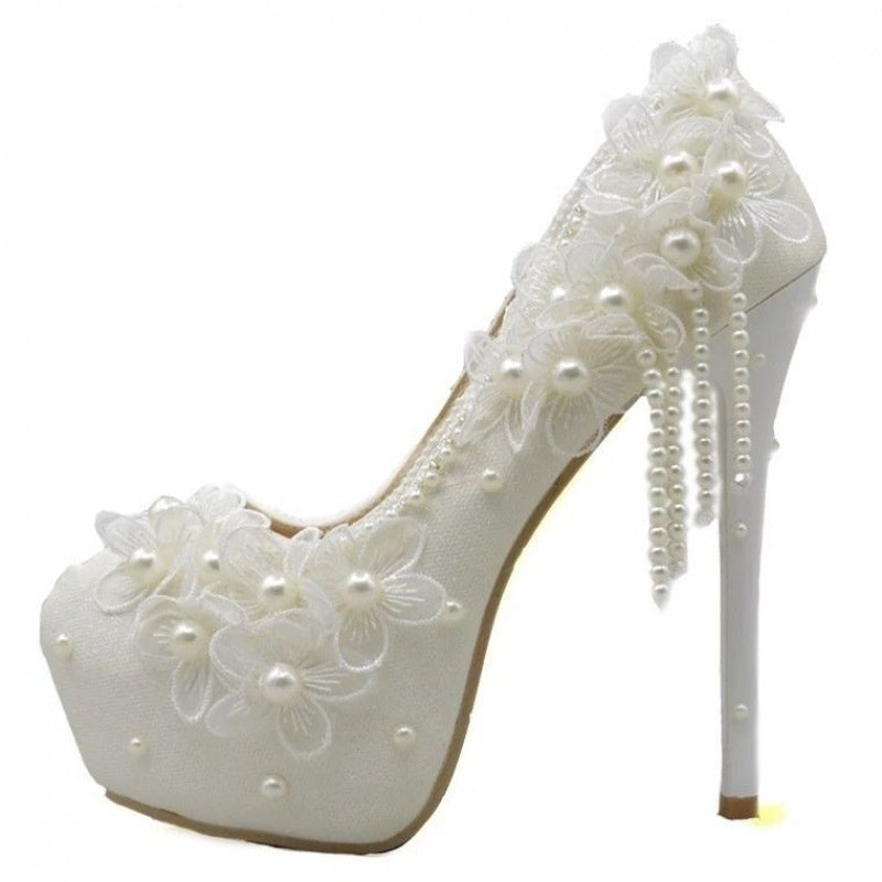 Male Lace High-heeled Shoes Korean Style, Flower Rhinestone Tassel Bride Limorista