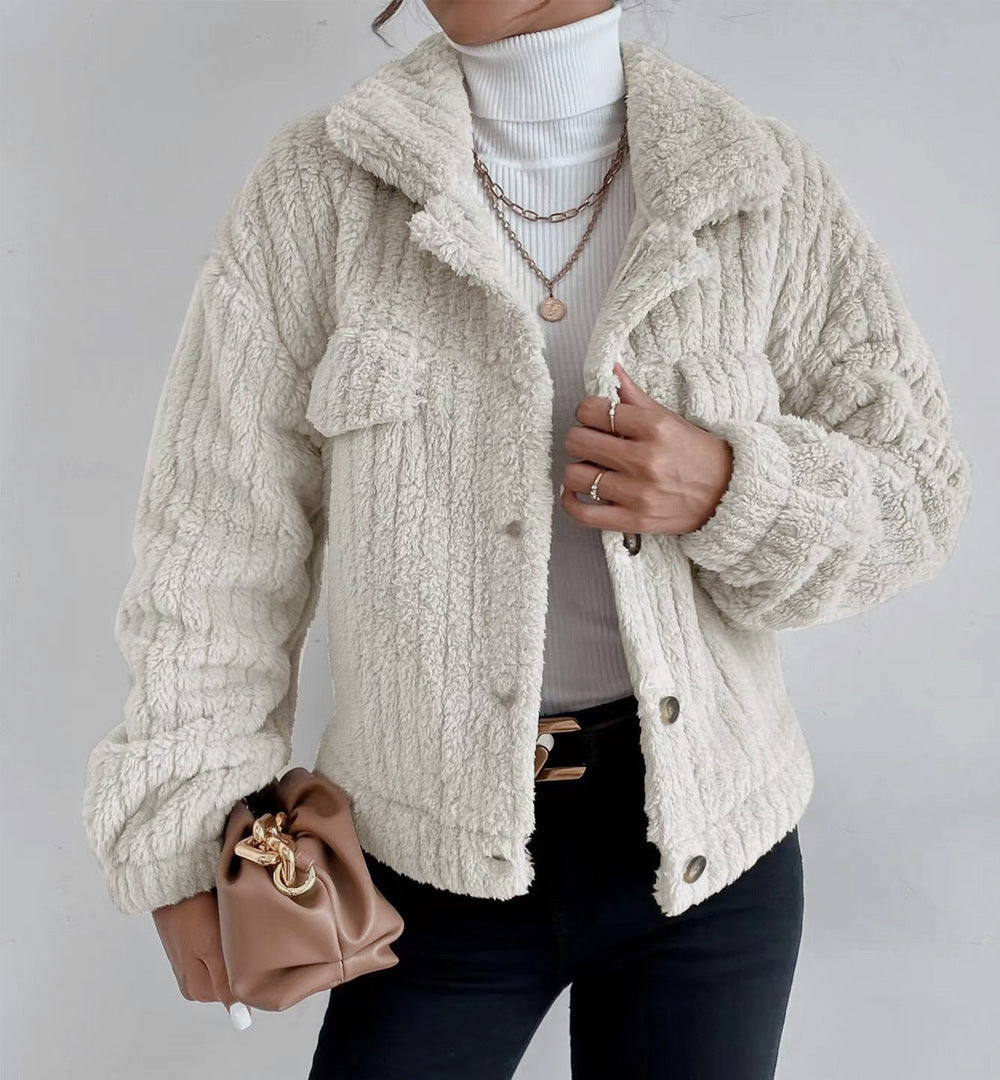 Rabbit Plush Jacket Lapel Shirt Plus Fleece Comfortable Casual Women Limorista