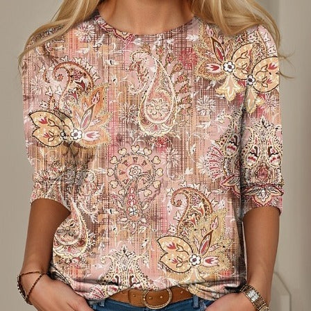 Long Sleeve Slim-fit T-shirt With Round Neck Digital Printing Limorista