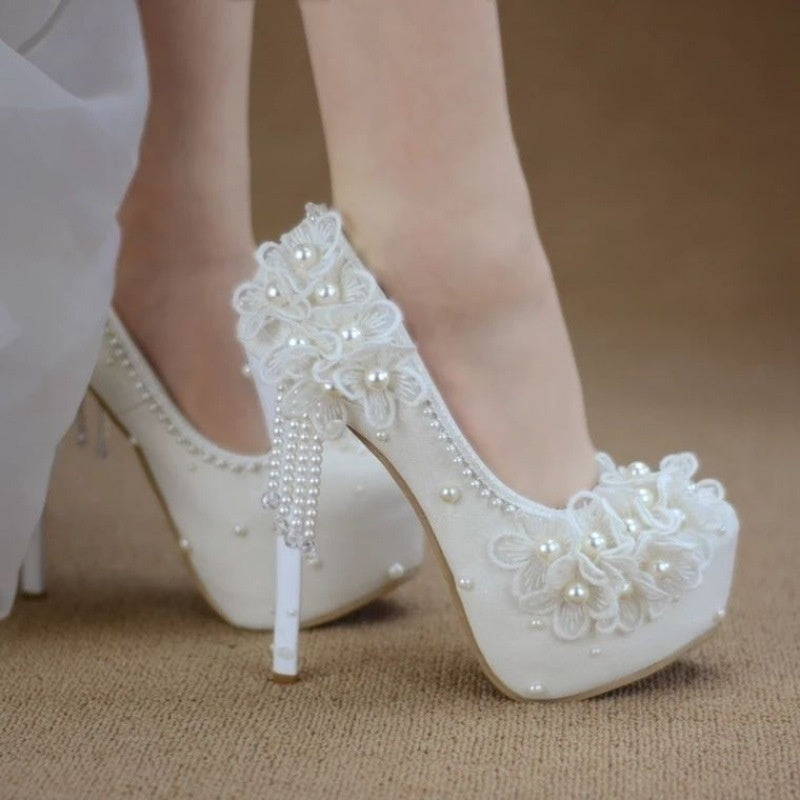 Male Lace High-heeled Shoes Korean Style, Flower Rhinestone Tassel Bride Limorista