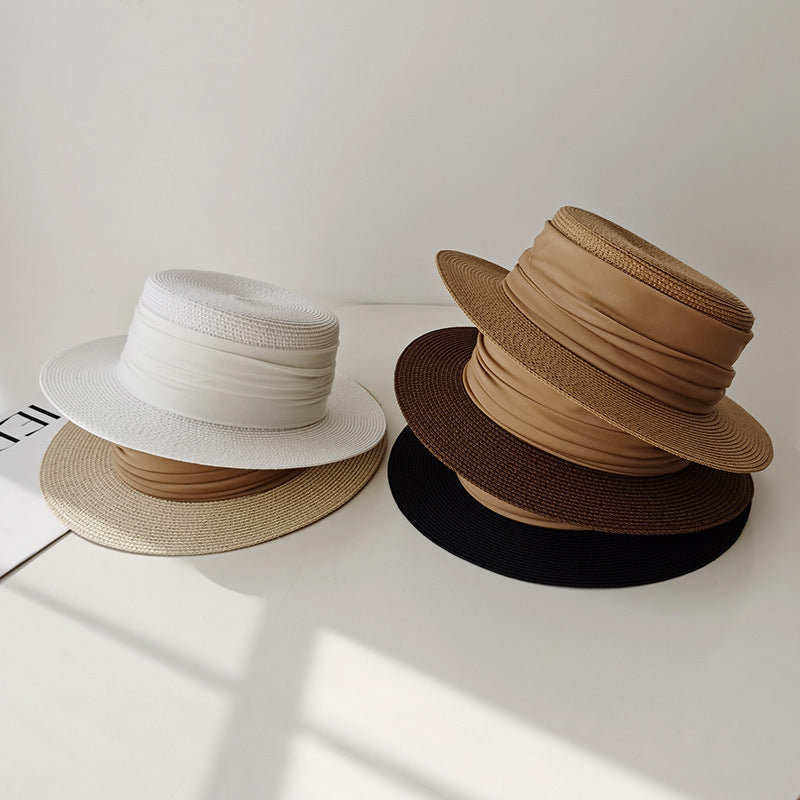 Flat Straw Hat French Woven Top Hat Seaside Beach Vacation Sun Shade Limorista