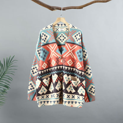 Loose V-neck Cardigan Outer Wear Women&