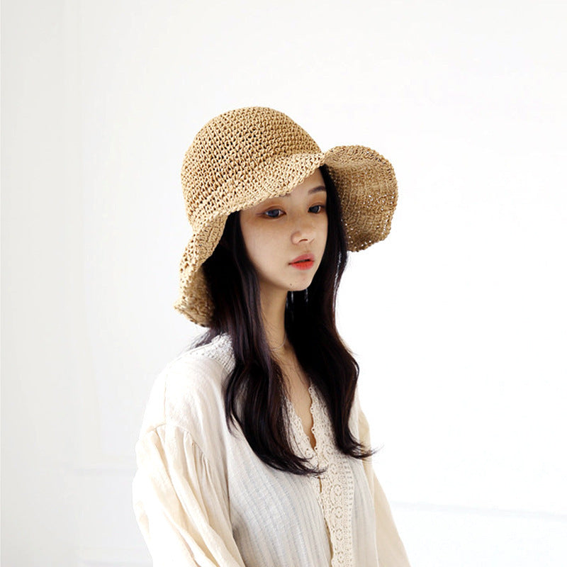 Sunscreen Female Raffia Straw Hat Summer Fashion Cover Face Net Red Fisherman Hat Limorista
