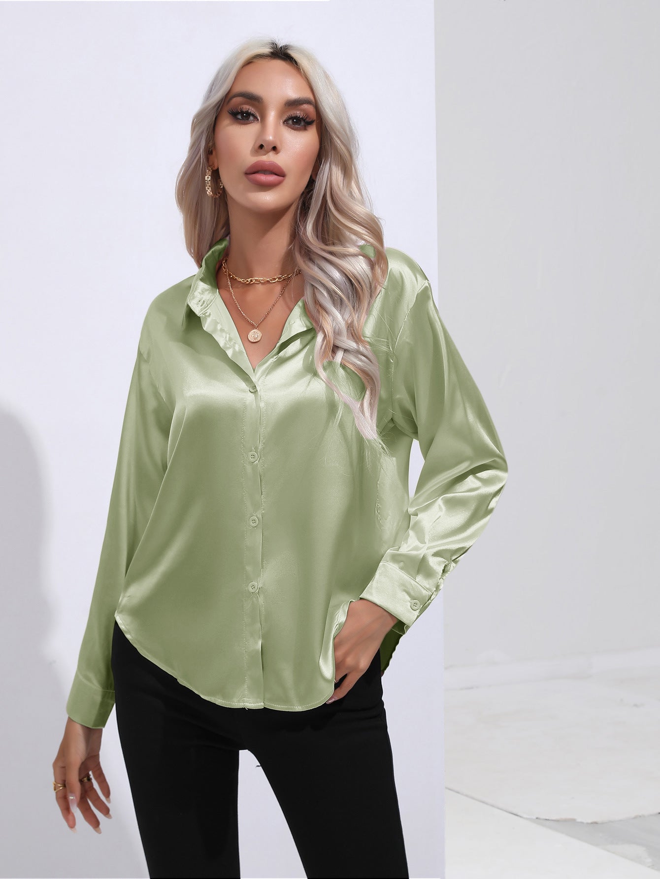 European And American Satin Shirt Women&