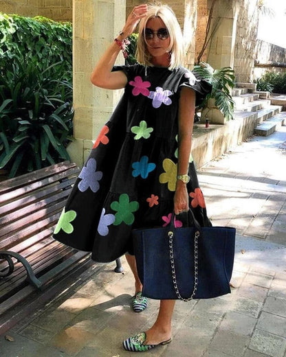 Foreign Trade Cross-border Sweet Holiday Floral Print A- Line Dress Limorista