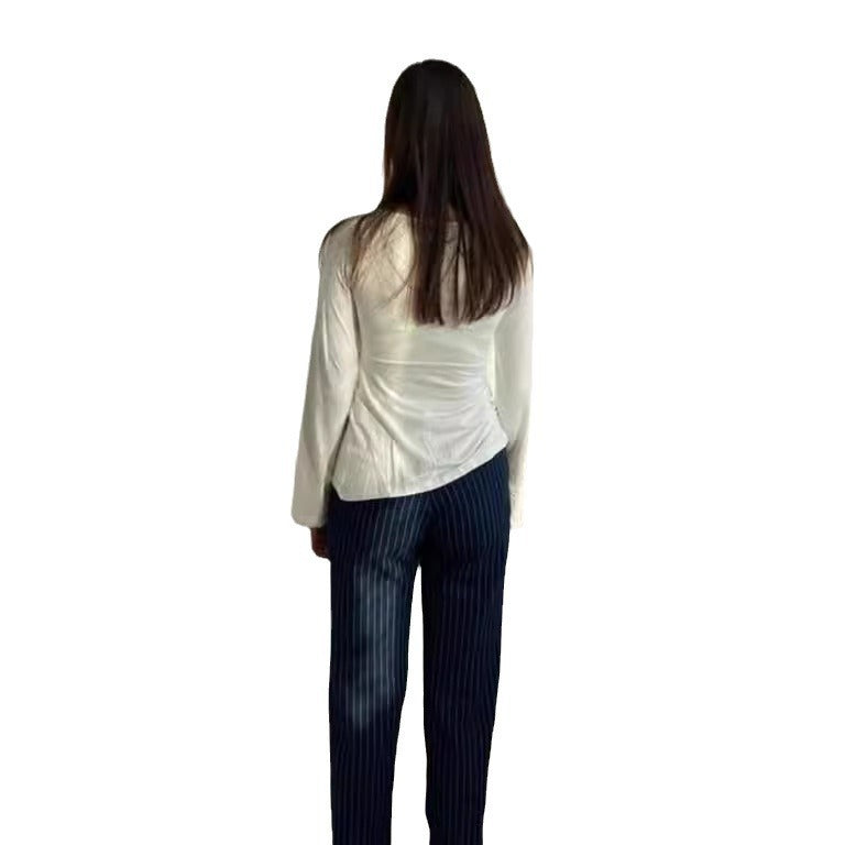 Knitted Stretch Solid Color Pullover Twisted Butterfly Long Sleeve V-neck Top Limorista