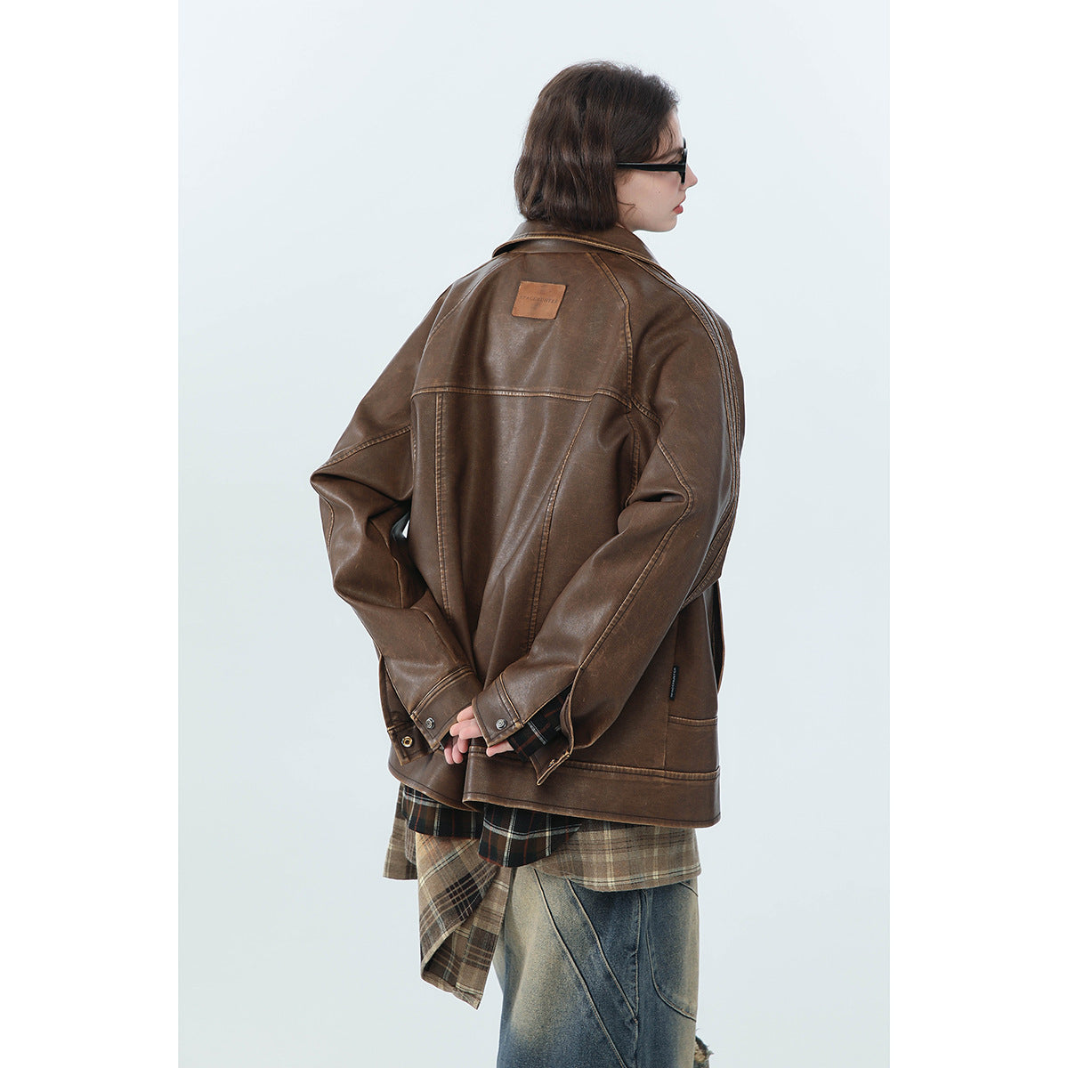 American Retro Distressed Lapel PU Leather For Men And Women Biker&