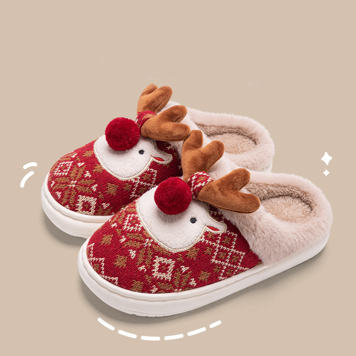 Cute Christmas Elk Plush Slippers Winter Ins Fashion Non-slip Floor Bedroom Home Slippers For Women Fuzzy House Shoes Limorista