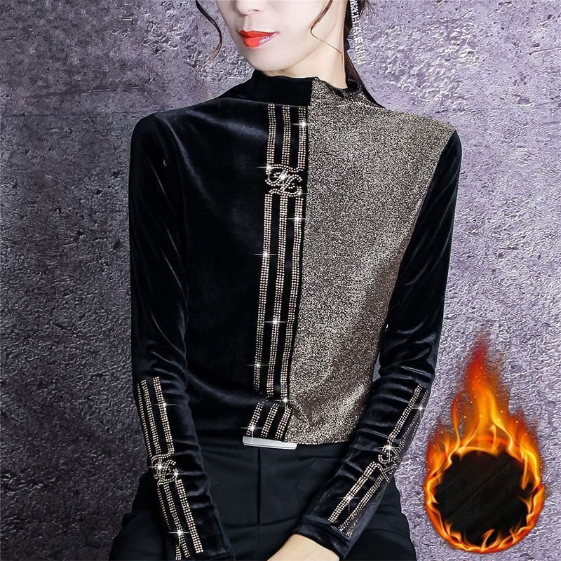 Western Style Autumn And Winter Bright Silk Stitching Shirt Limorista