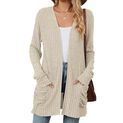 Solid Color Pocket Long Sleeve Bottoming Cardigan Knitwear Limorista