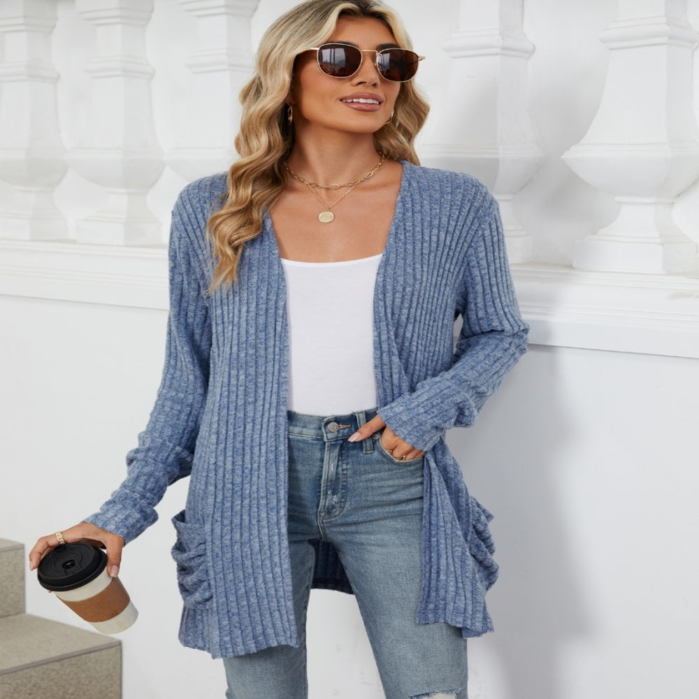 Solid Color Pocket Long Sleeve Bottoming Cardigan Knitwear Limorista