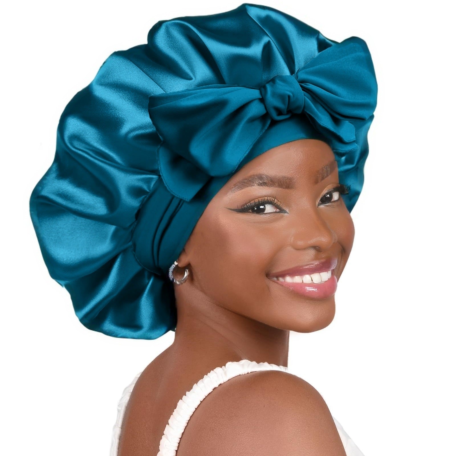 Double-layer Ribbon Round Cap Bow Hair Care Wide-brimmed Hat Limorista